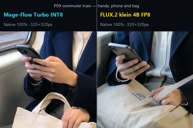 Native 100 percent crop comparing hands, phone and tote-bag interaction